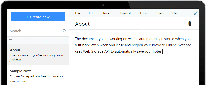 Eramedia Online Notepad Screenshot